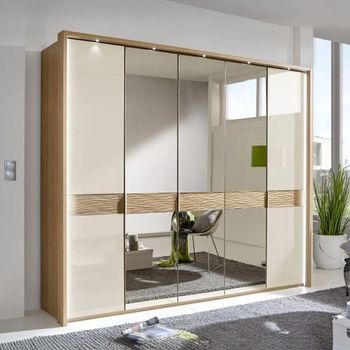 Wega Oak and Champagne Glass 5 Door Mirror Wardrobe