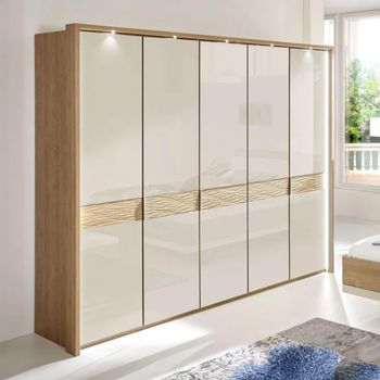 Wega Oak and Champagne Glass 5 Door Wardrobe