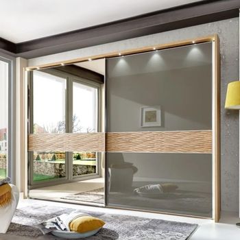 Wega Oak and Havana Glass 2 Door Mirror Lh Sliding Wardrobe