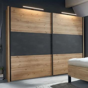 Breda Oak and Slate 250cm 2 Door Sliding Wardrobe