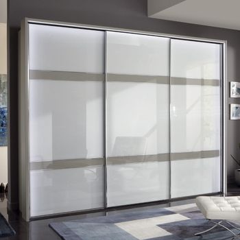 Rialto White Glass and Grey Trim 3 Door Sliding Wardrobe