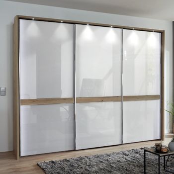 Rialto White Glass and Oak Trim 3 Door Sliding Wardrobe