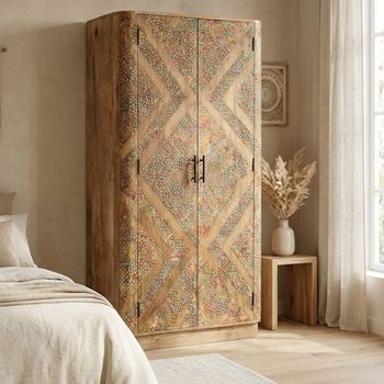 Mosaic Natural Handcrafted Mango Wood 2 Door Wardrobe