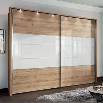 Arco Oak and White Glass 2 Door Sliding Wardrobe