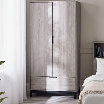 Bali Grey Oak Double 2 Door 1 Drawer Wardrobe