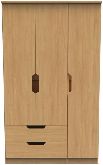 Bella Oak 3 Door Triple Wardrobe with LHF 2 Drawer