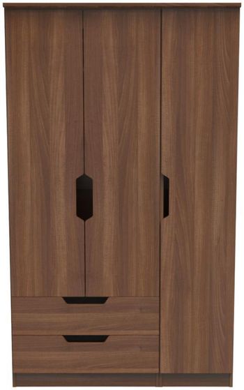 Bella 3 Door Triple Walnut Wardrobe with LHF 2 Drawer