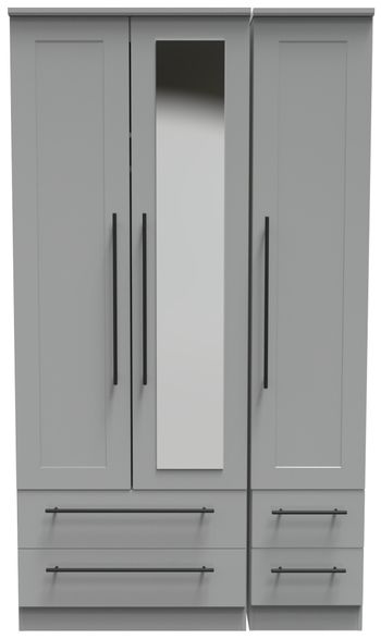 Beverley Grey 3 Door Tall Combi Wardrobe with 1 Mirror