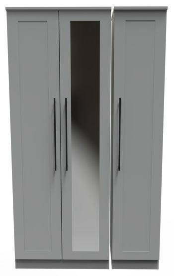 Beverley Grey 3 Door Tall Triple Wardrobe with 1 Mirror