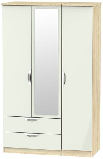 Camden Cashmere and Oak 3 Door Combi with 1 Mirror LHF 2 Drawer Wardrobe