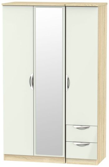Camden Cashmere and Oak 3 Door Combi with 1 Mirror RHF 2 Drawer Wardrobe