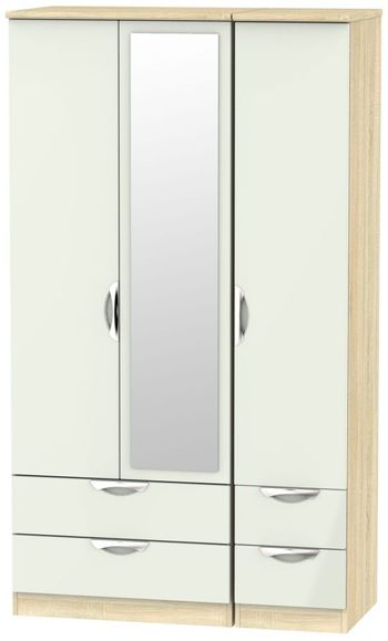 Camden Cashmere and Oak 3 Door Tall Combi with 1 Mirror Wardrobe