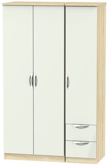 Camden Cashmere and Oak 3 Door RHF 2 Drawer Triple Wardrobe