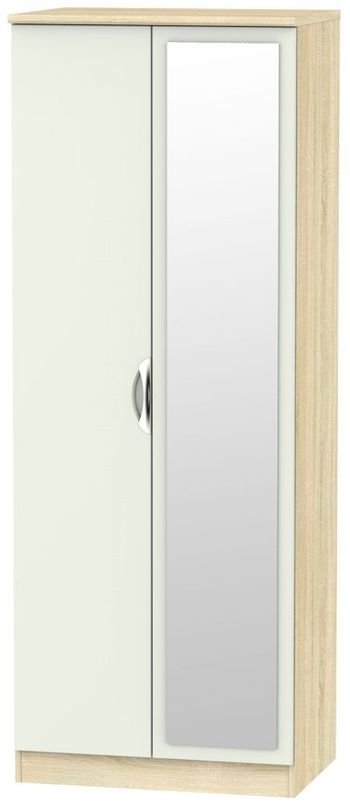 Camden Gloss Cashmere and Oak 2 Door Tall with 1 Mirror Wardrobe