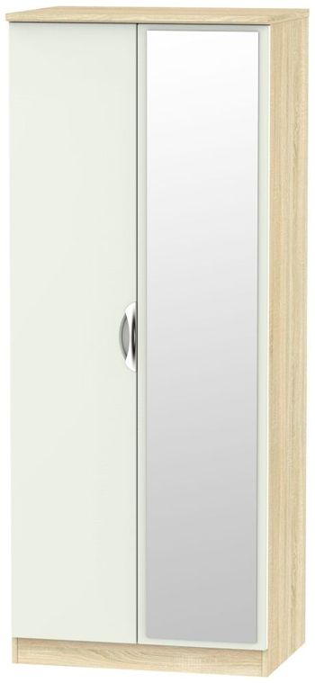 Camden Gloss Cashmere and Oak 2 Door with 1 Mirror Wardrobe