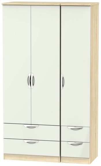 Camden Cashmere and Oak 3 Door 4 Drawer Tall Triple Wardrobe