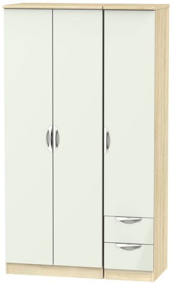 Camden Gloss Cashmere and Oak 3 Door RHF 2 Drawer Tall Triple Wardrobe