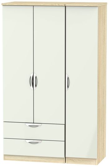 Camden Gloss Cashmere and Oak 3 Door LHF 2 Drawer Triple Wardrobe
