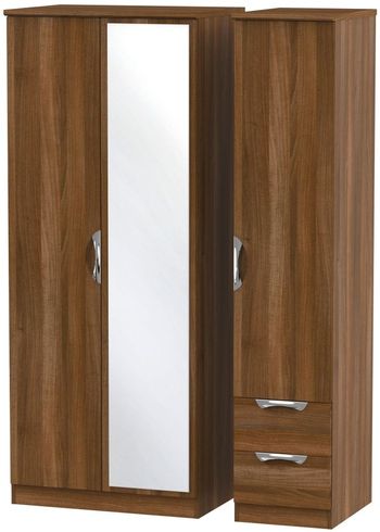 Camden Combi 3 Door 1 Mirror RHF 2 Drawer Walnut Wardrobe