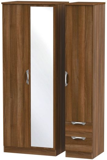 Camden Tall Combi 3 Door 1 Mirror and RHF 2 Drawer Walnut Wardrobe