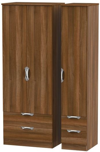 Camden Walnut Tall 3 Door 4 Drawer Triple Wardrobe