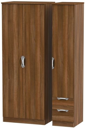 Camden Tall 3 Door RHF 2 Drawer Walnut Triple Wardrobe