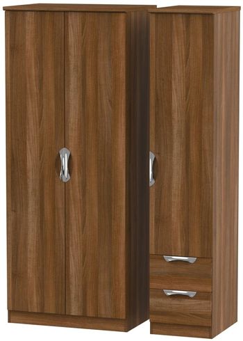 Camden 3 Door RHF 2 Drawer Walnut Triple Wardrobe