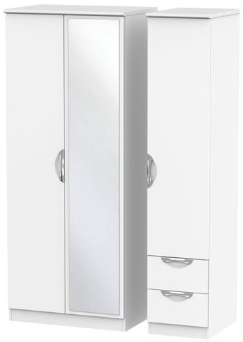 Camden Combi White Matt 3 Door 1 Mirror RHF 2 Drawer Wardrobe