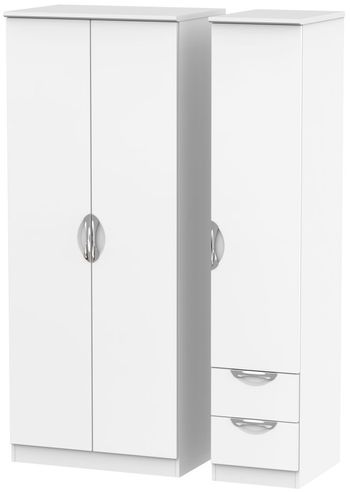 Camden White Matt 3 Door RHF 2 Drawer Triple Wardrobe