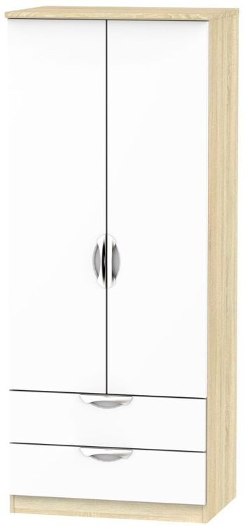 Camden White Gloss and Oak 2 Door 2 Drawer Wardrobe
