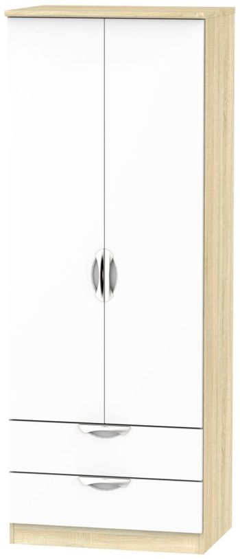 Camden White Gloss and Oak 2 Door Tall with 1 Mirror Wardrobe