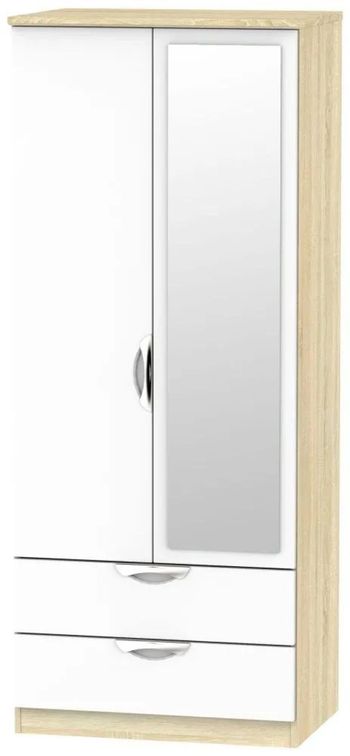 Camden White Gloss and Oak 2 Door with 2 Drawer Double Wardrobe