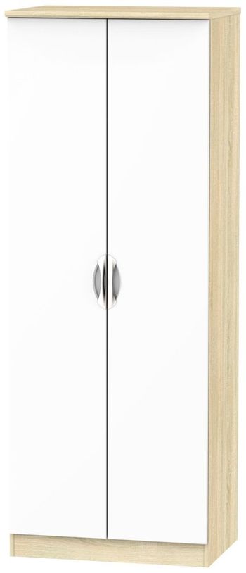 Camden White Gloss and Oak 2 Door Combi with 1 Mirror Wardrobe