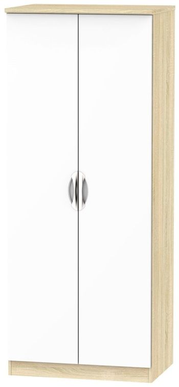 Camden White Gloss and Oak 2 Door Midi Wardrobe