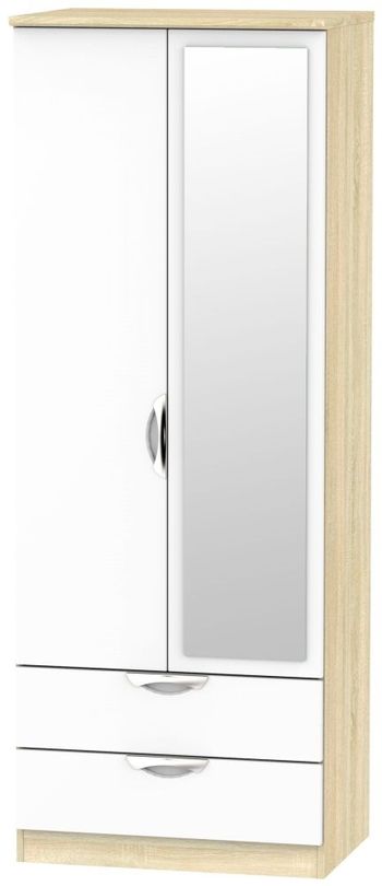 Camden White Gloss and Oak 2 Door 2 Drawer Tall Wardrobe