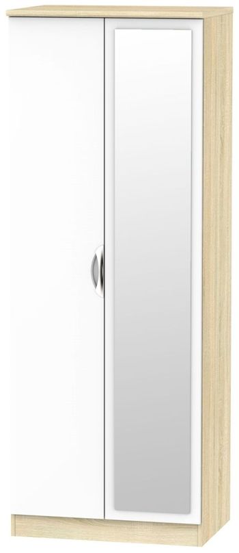 Camden White Gloss and Oak 2 Door Plain Tall Wardrobe
