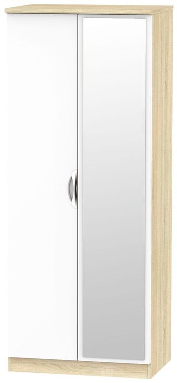 Camden White Gloss and Oak 2 Door Plain Wardrobe