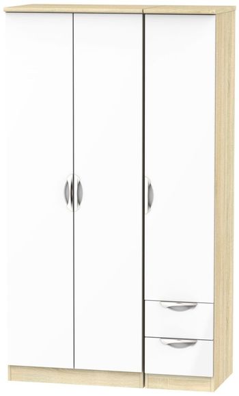 Camden White Gloss and Oak 3 Door Tall Triple with 1 Mirror Wardrobe