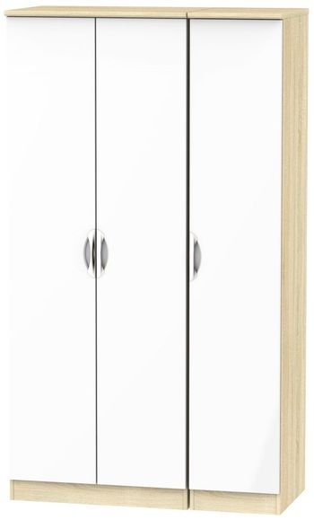 Camden White Gloss and Oak 3 Door Combi with 1 Mirror Wardrobe