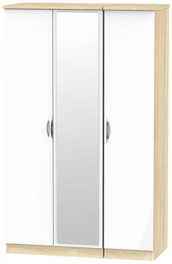 Camden White Gloss and Oak 3 Door Triple Wardrobe