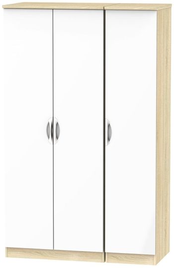 Camden White Gloss and Oak 2 Door Tall Combi with 1 Mirror Wardrobe