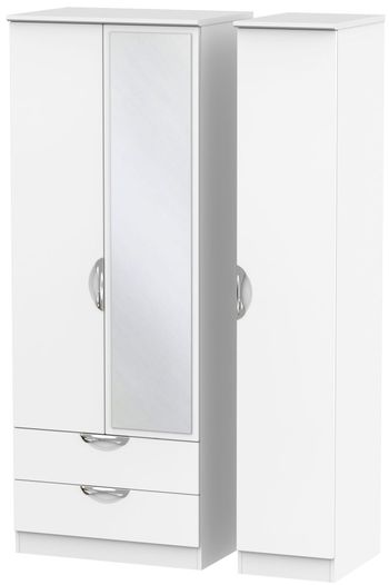 Camden Tall Combi White Matt 3 Door 1 Mirror LHF 2 Drawer Wardrobe