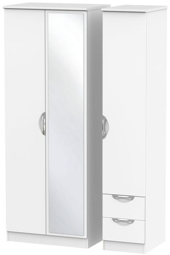 Camden Tall Combi White Matt 3 Door 1 Mirror RHF 2 Drawer Wardrobe