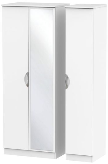 Camden Tall White Matt 3 Door 1 Mirror Triple Wardrobe