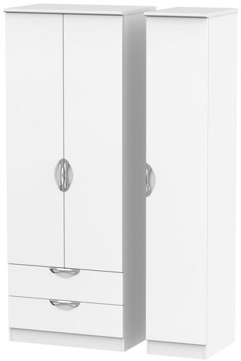 Camden Tall White Matt 3 Door LHF 2 Drawer Triple Wardrobe