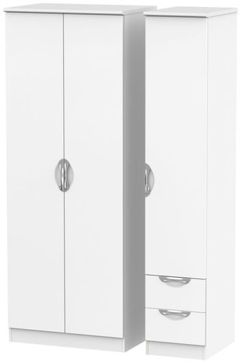 Camden Tall White Matt 3 Door RHF 2 Drawer Triple Wardrobe