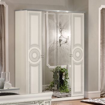 Aida Italian White 4 Door Wardrobe with Mirror