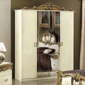 Barocco Italian Ivory and Gold 4 Door Wardrobe with Mirrors