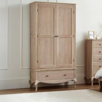 Camille Oak Double 2 Door 1 Drawer French Style Wardrobe