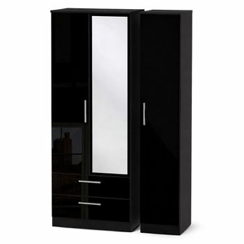 Clearance - Knightsbridge Combi Black Gloss 3 Door 2 Drawer Wardrobe - P3